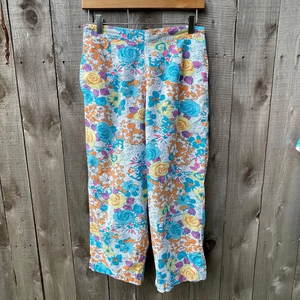 VTG Capacity Capri Set 80s Cotton Matching Floral Print High Rise Colorful Beach
